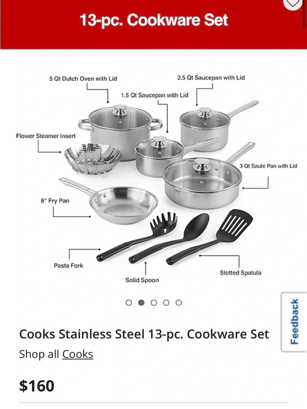 Cooks 13pc Stainless Steel Sutton Cookware Set (new)